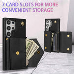 For Samsung Galaxy S25 Ultra Case Card Slots PU+TPU Cell Phone Cover with Long Strap
