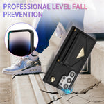 For Samsung Galaxy S25 Ultra Case Card Slots PU+TPU Cell Phone Cover with Long Strap