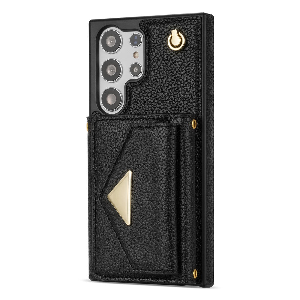 For Samsung Galaxy S25 Ultra Case Card Slots PU+TPU Cell Phone Cover with Long Strap