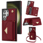 For Samsung Galaxy S25 Ultra Case Card Slots PU+TPU Cell Phone Cover with Long Strap