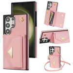 For Samsung Galaxy S25 Ultra Case Card Slots PU+TPU Cell Phone Cover with Long Strap