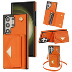 For Samsung Galaxy S25 Ultra Case Card Slots PU+TPU Cell Phone Cover with Long Strap