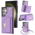 For Samsung Galaxy S25 Ultra Case Card Slots PU+TPU Cell Phone Cover with Long Strap