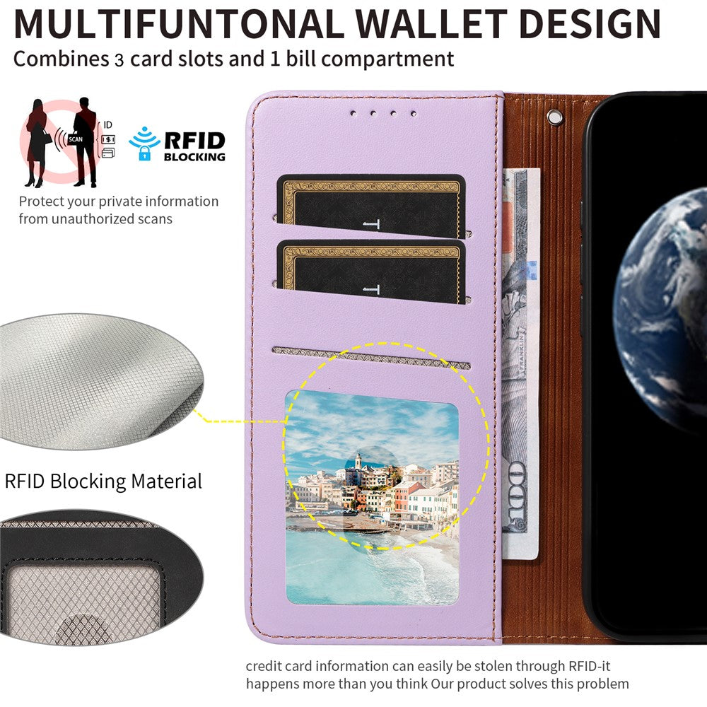 For Samsung Galaxy A16 4G / 5G Case RFID Blocking PU Leather Wallet Flip Phone Cover with Wrist Strap