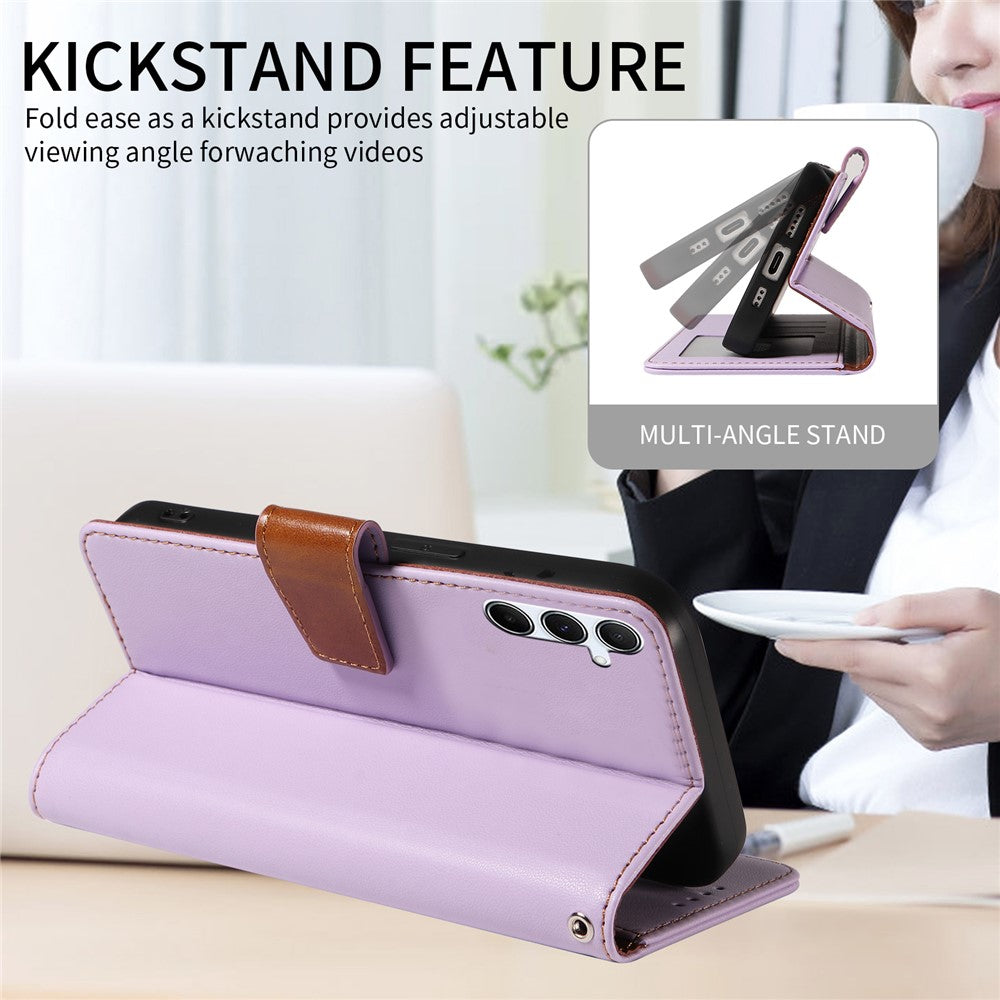 For Samsung Galaxy A16 4G / 5G Case RFID Blocking PU Leather Wallet Flip Phone Cover with Wrist Strap