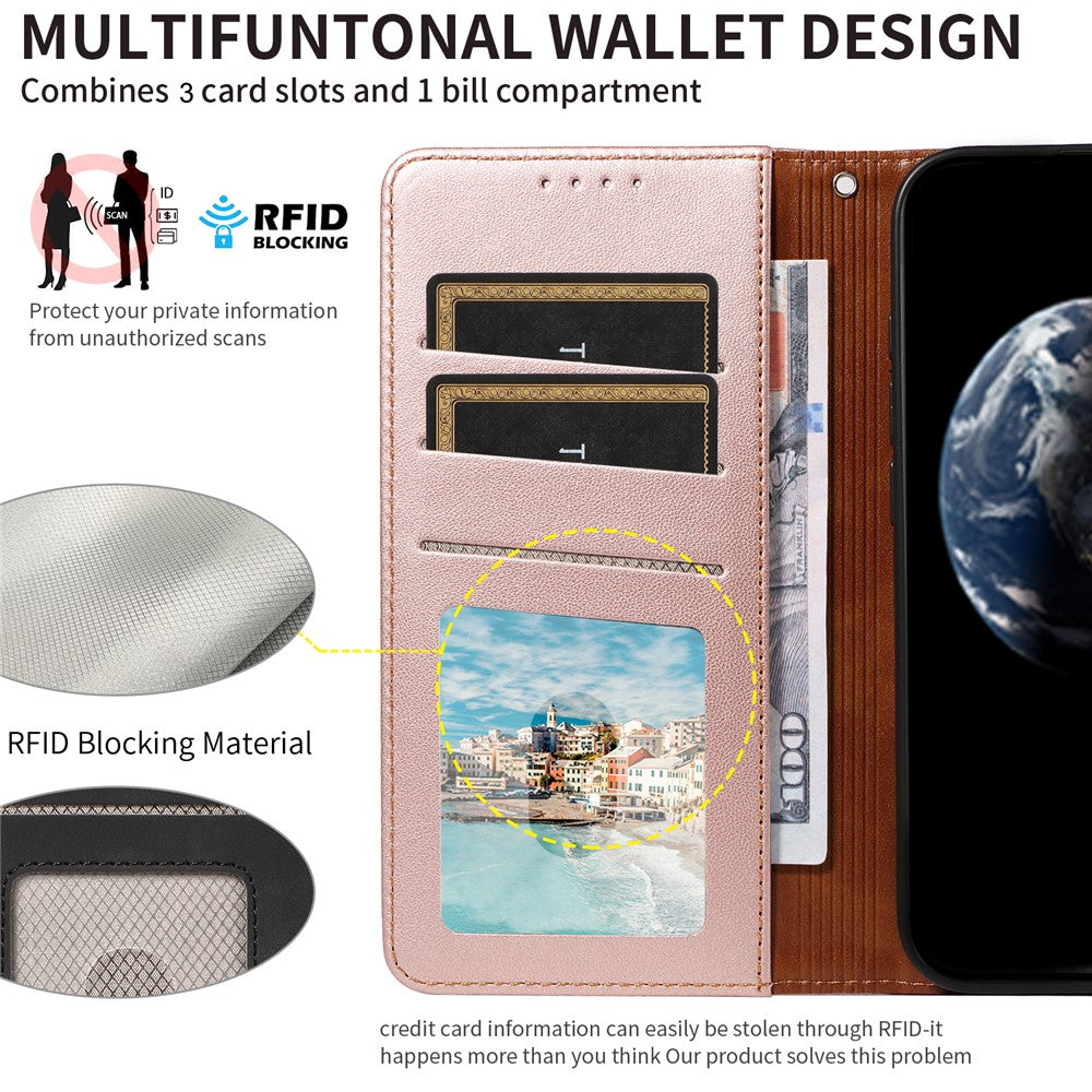 For Samsung Galaxy A54 5G Case RFID Blocking PU Leather Wallet Flip Phone Cover with Wrist Strap