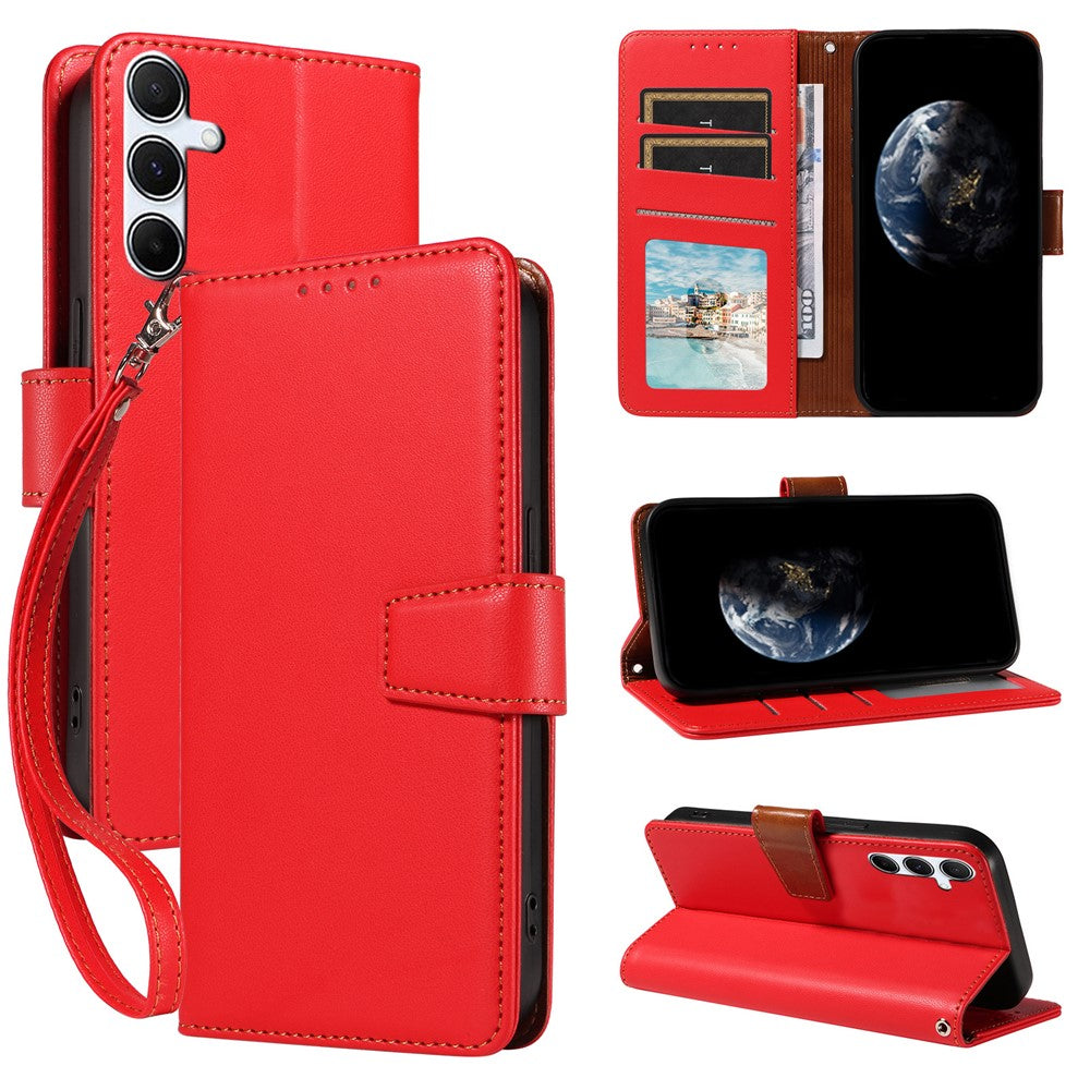 For Samsung Galaxy A25 5G (Global) (161.0 x 76.5 x 8.3mm) Case RFID Blocking PU Leather Wallet Flip Phone Cover with Wrist Strap