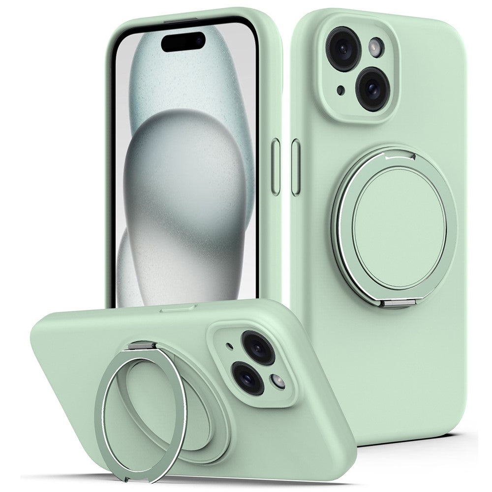 For iPhone 15 Case Compatible with MagSafe Rotating Metal Kickstand PC + Silicone Phone Cover
