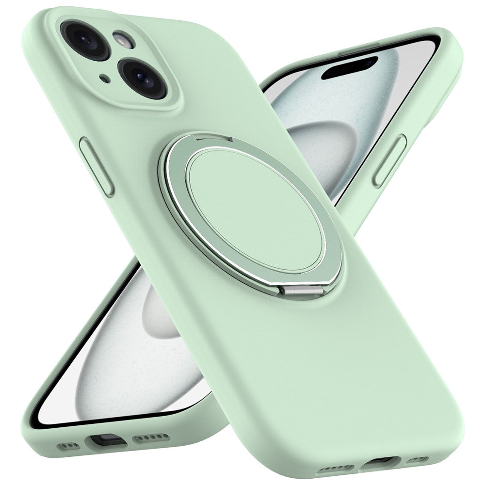 For iPhone 15 Case Compatible with MagSafe Rotating Metal Kickstand PC + Silicone Phone Cover