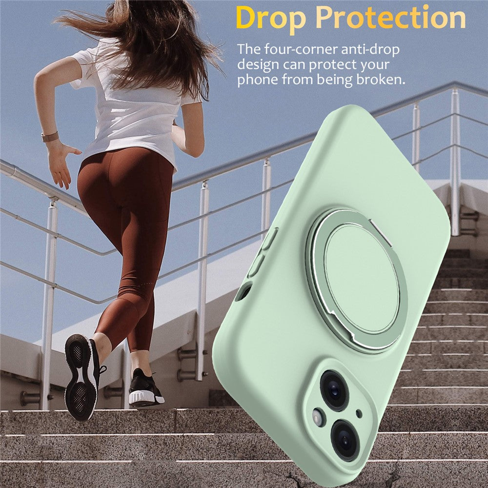 For iPhone 15 Case Compatible with MagSafe Rotating Metal Kickstand PC + Silicone Phone Cover