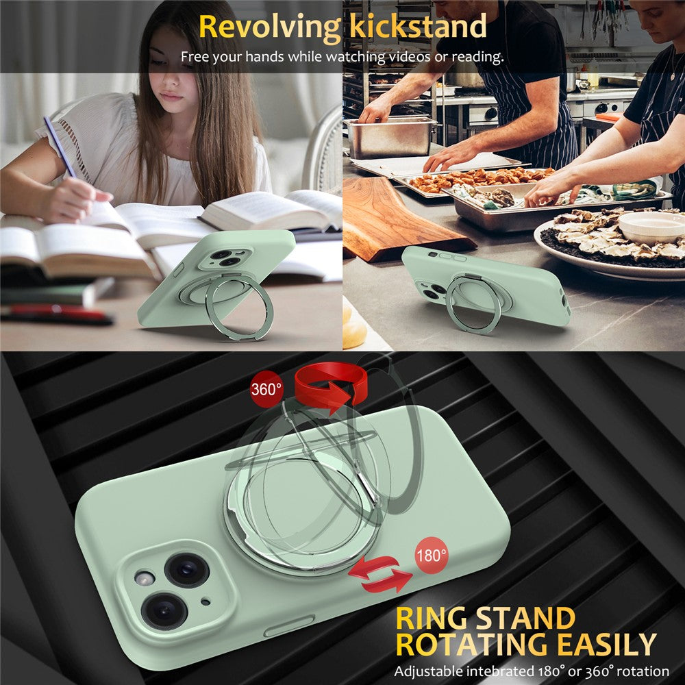 For iPhone 15 Case Compatible with MagSafe Rotating Metal Kickstand PC + Silicone Phone Cover