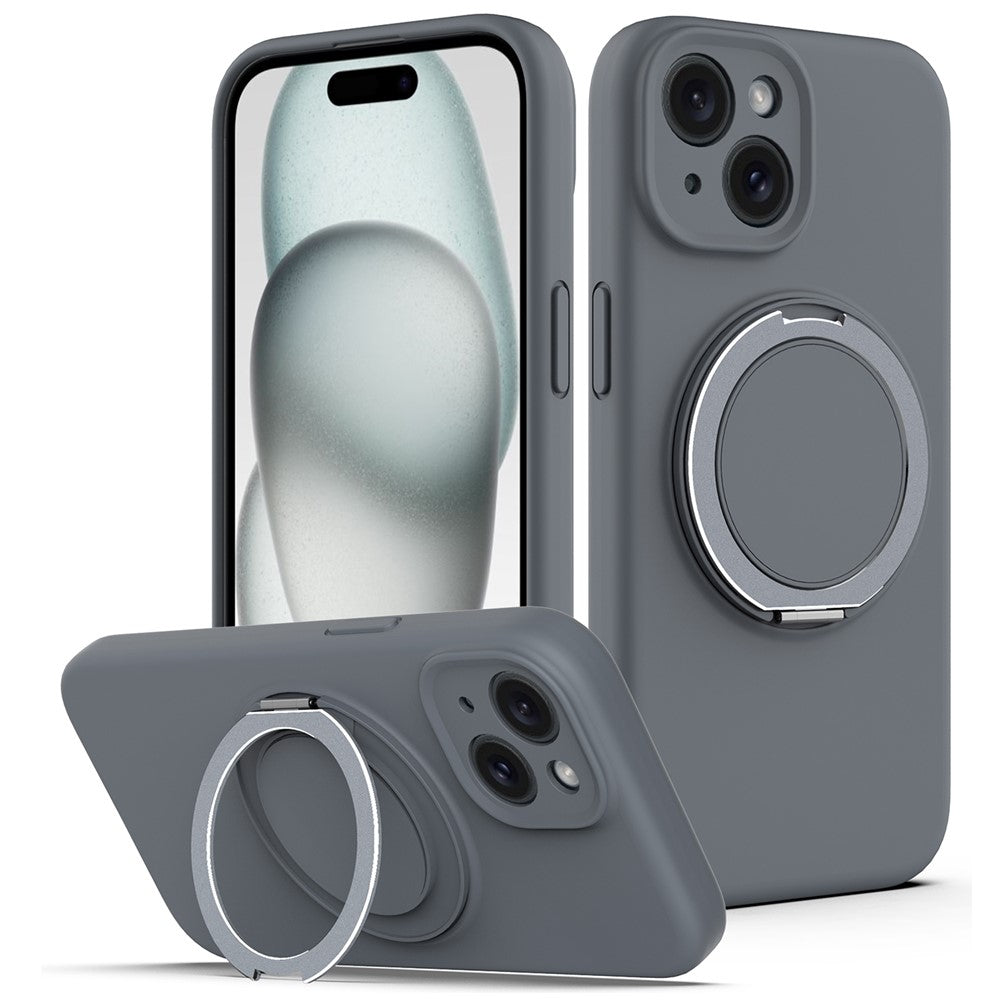 For iPhone 15 Case Compatible with MagSafe Rotating Metal Kickstand PC + Silicone Phone Cover