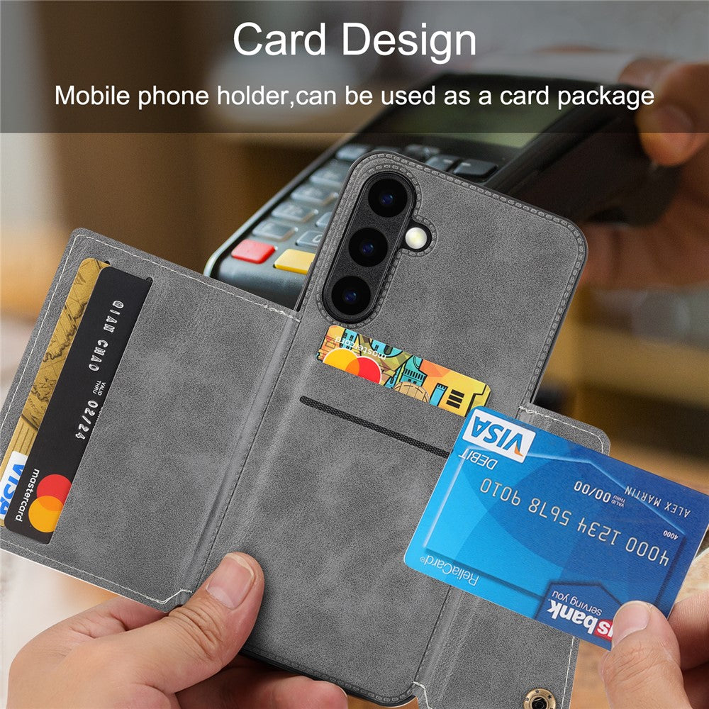 For Samsung Galaxy S25+ Case Card Slots Kickstand Leather + TPU Phone Cover