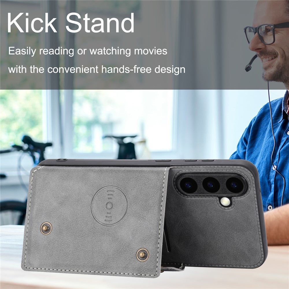 Til Samsung Galaxy S25+ Cover Kortlommer Stander Læder + TPU Telefoncover