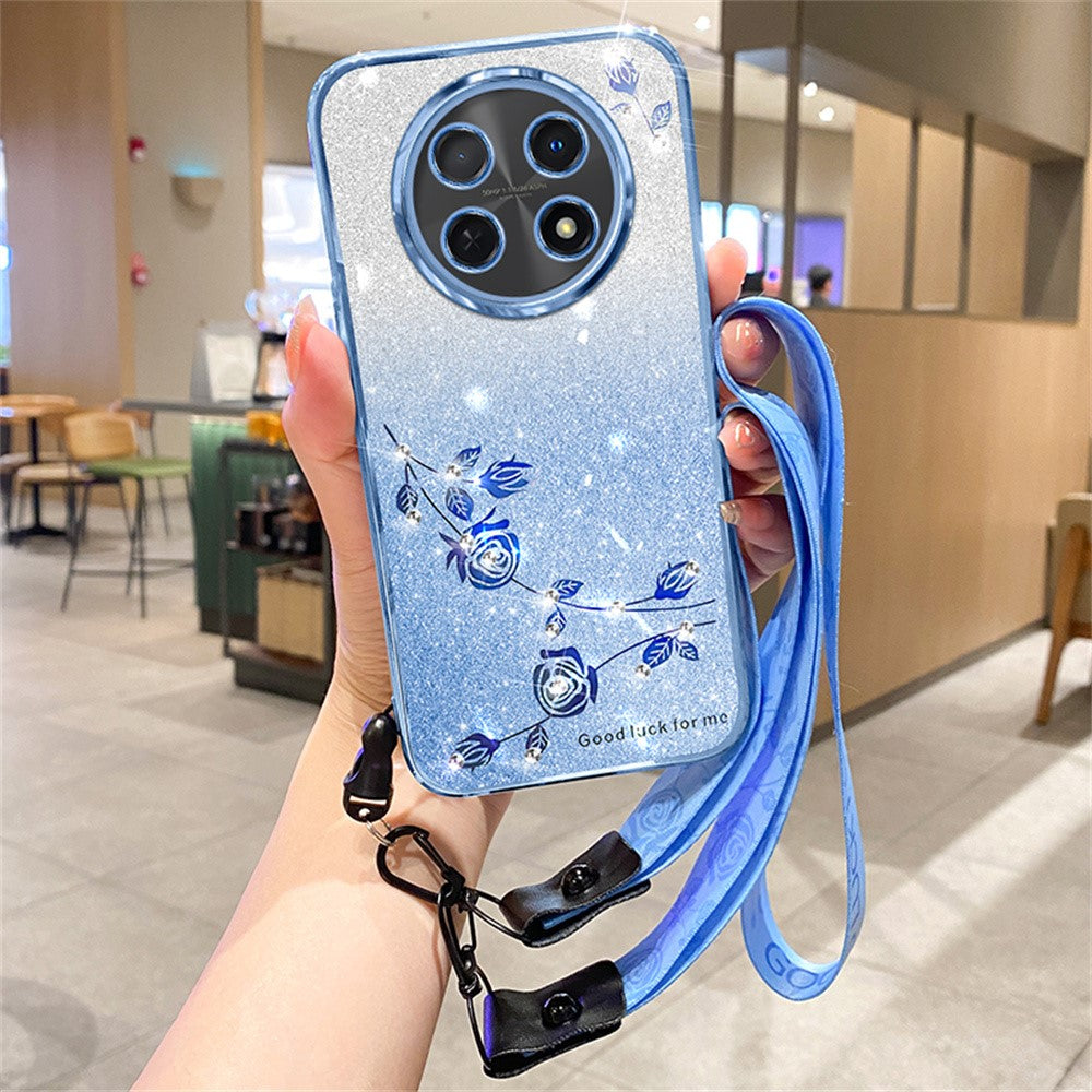 KADEM For Honor X60 Pro 5G / X9c 5G / Magic7 Lite 5G Case Flower Pattern TPU Gradient Phone Cover with Lanyards