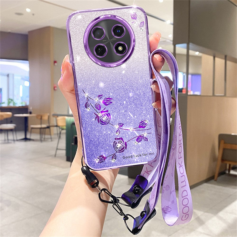 KADEM For Honor X60 Pro 5G / X9c 5G / Magic7 Lite 5G Case Flower Pattern TPU Gradient Phone Cover with Lanyards