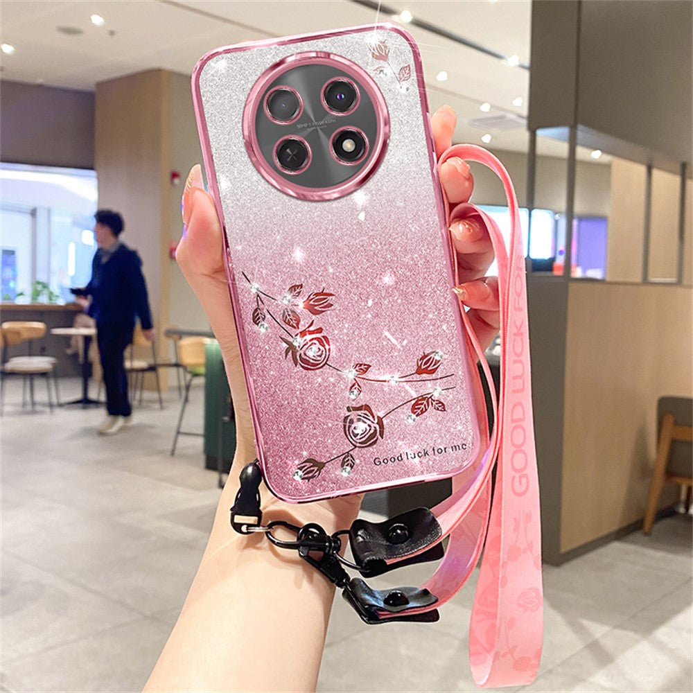 KADEM For Honor X60 Pro 5G / X9c 5G / Magic7 Lite 5G Case Flower Pattern TPU Gradient Phone Cover with Lanyards