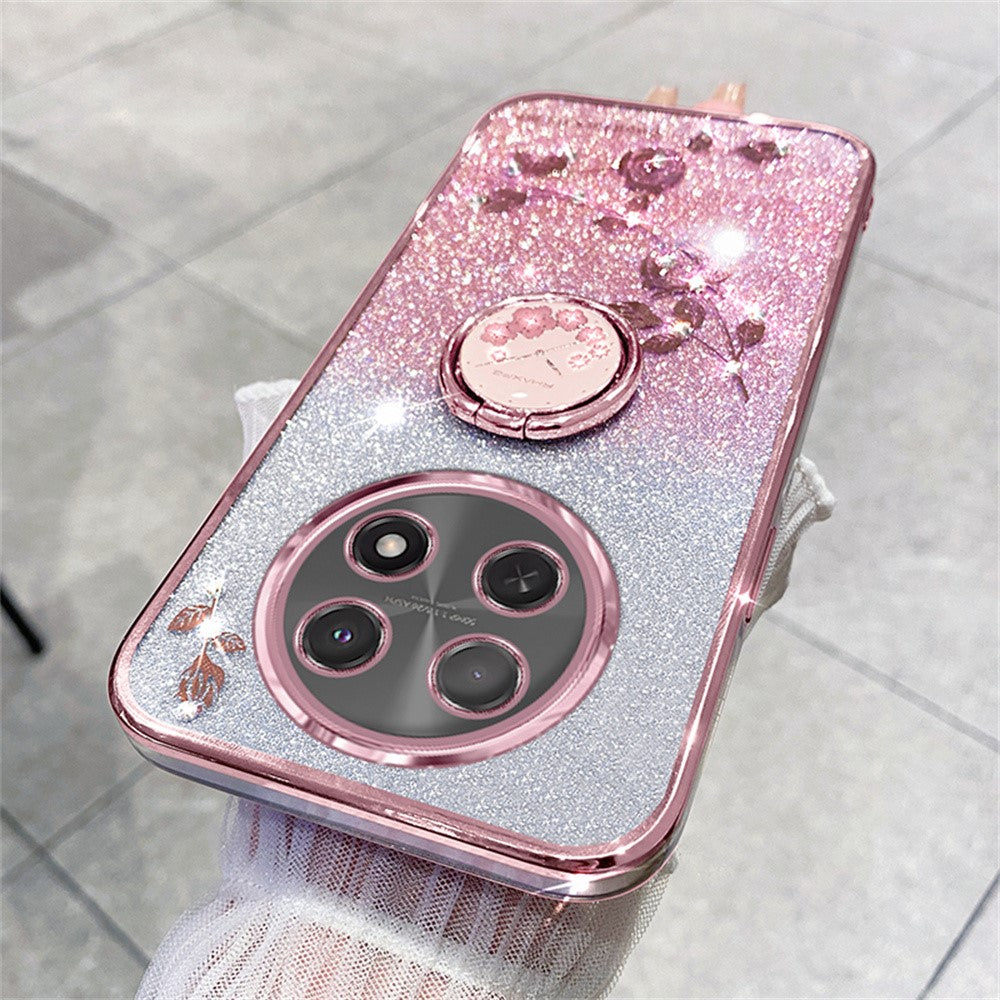 KADEM For Honor X60 Pro 5G / X9c 5G / Magic7 Lite 5G Case Ring Kickstand TPU Flowers Phone Cover Gradient Glitter