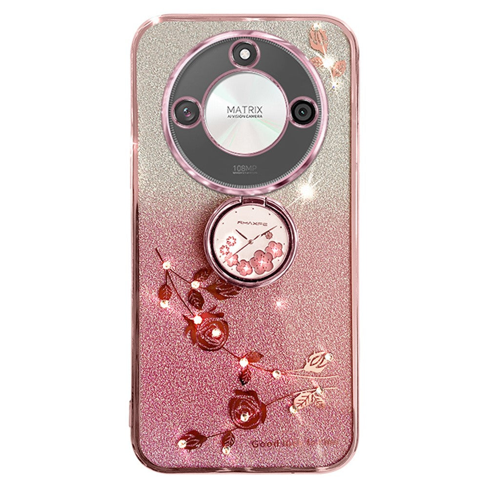 KADEM For Honor X60 5G Case Ring Kickstand TPU Flowers Phone Cover Gradient Glitter