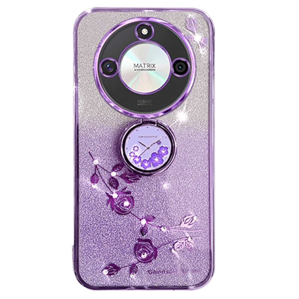 KADEM For Honor X60 5G Case Ring Kickstand TPU Flowers Phone Cover Gradient Glitter