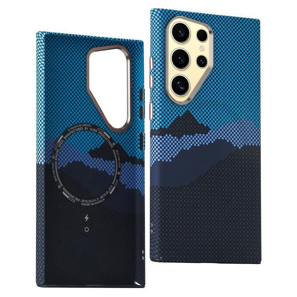For Samsung Galaxy S24 Ultra Magnetic Case Carbon Fiber Texture Water-Transfer PC Phone Cover