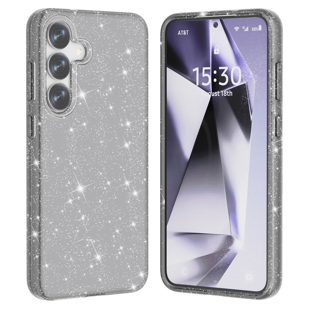 Skal till Samsung Galaxy S25, reptåligt PC+TPU, glittrigt mobilskal