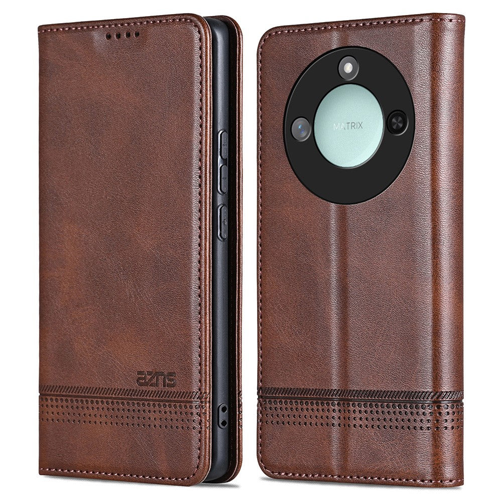 AZNS For Honor X60 5G Case Cowhide Texture PU Leather Wallet Phone Cover