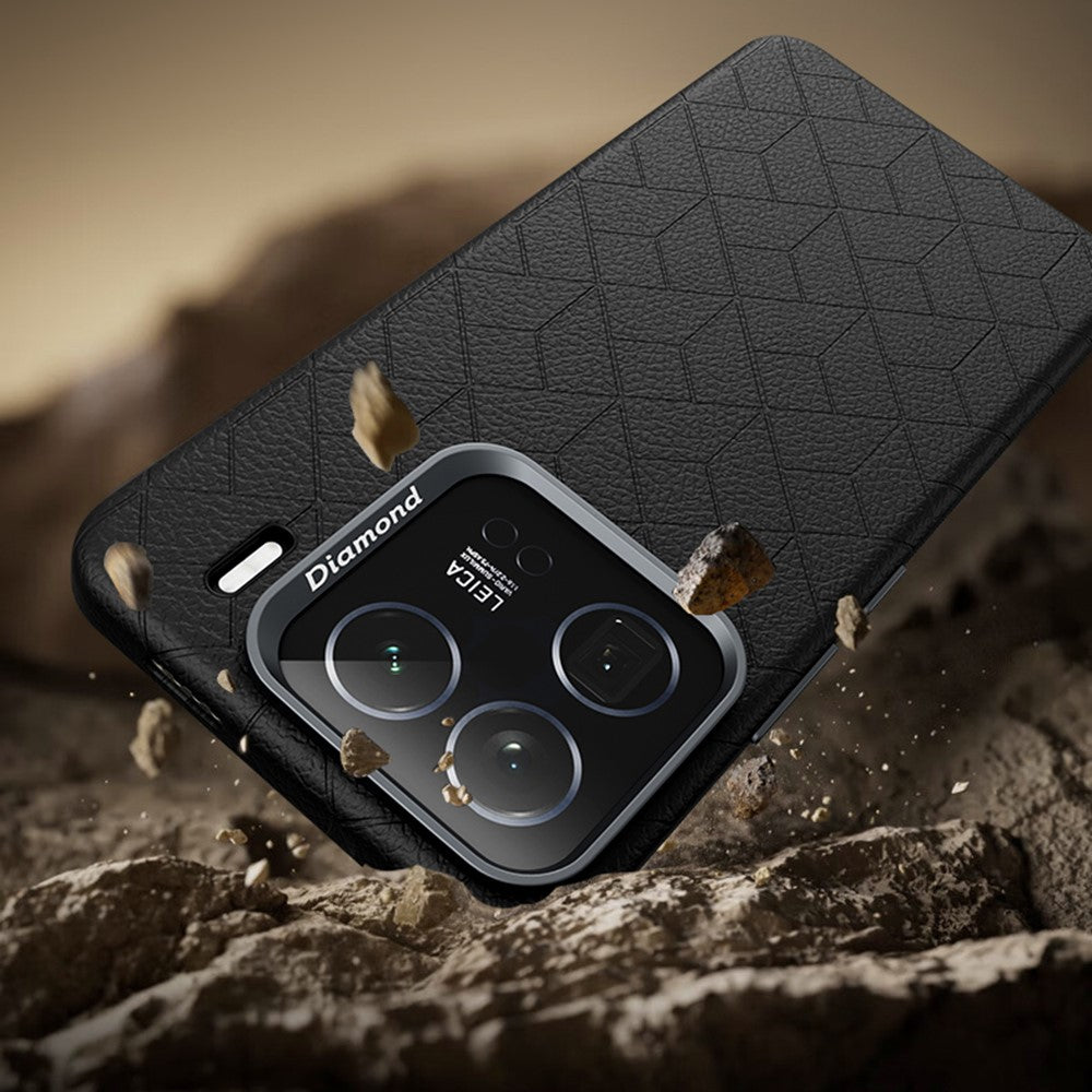 For Xiaomi 15 Magnetic Case Metal Lens Frame Y Pattern PC+PU Phone Cover