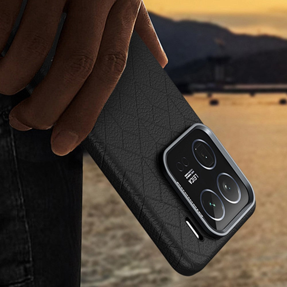 For Xiaomi 15 Magnetic Case Metal Lens Frame Y Pattern PC+PU Phone Cover