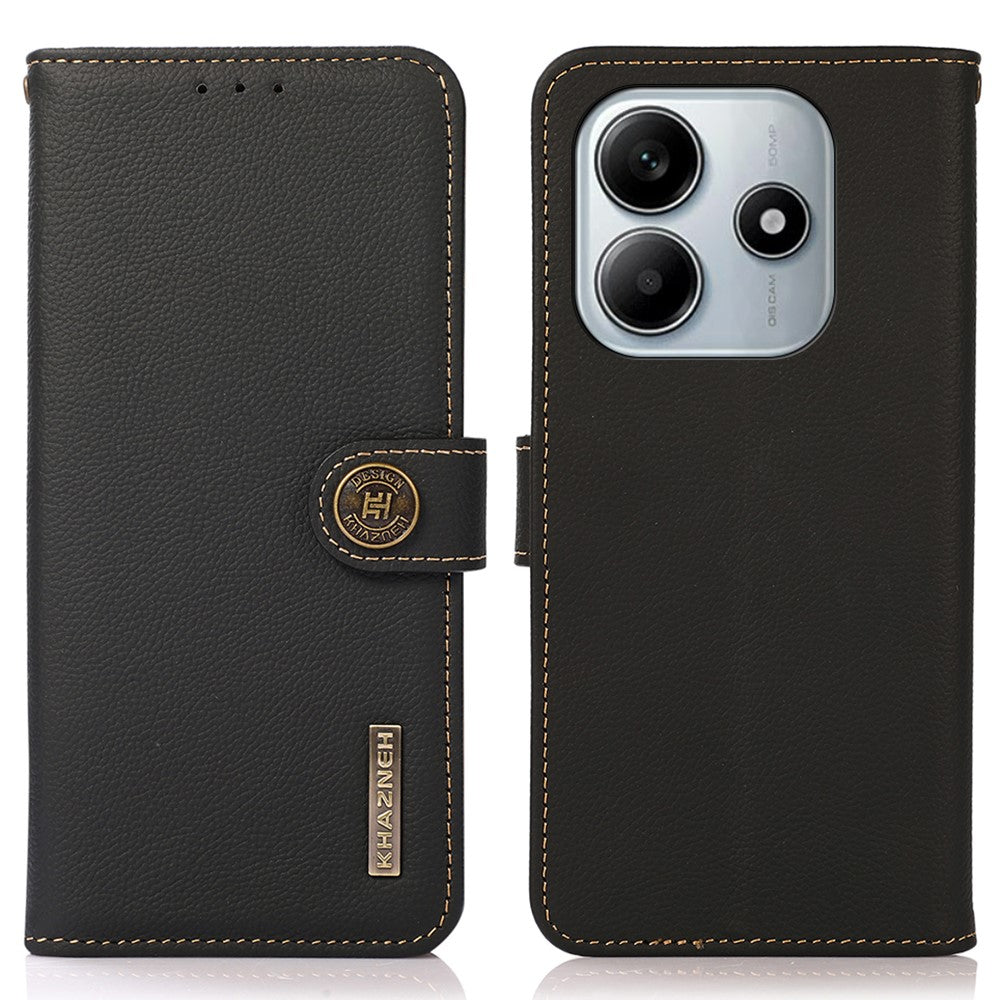 KHAZNEH For Xiaomi Redmi Note 14 4G (163.25mm) Case Genuine Cow Leather RFID Blocking Wallet Phone Cover