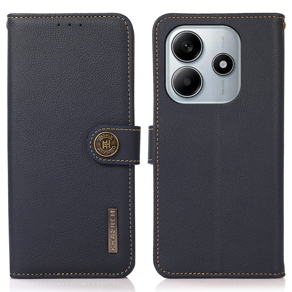 KHAZNEH For Xiaomi Redmi Note 14 4G (163.25mm) Case Genuine Cow Leather RFID Blocking Wallet Phone Cover
