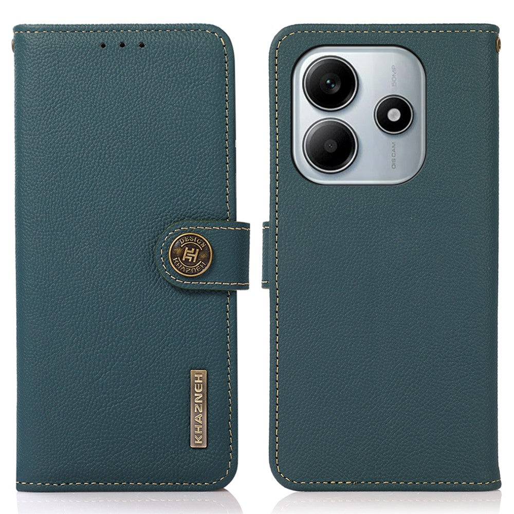 KHAZNEH For Xiaomi Redmi Note 14 4G (163.25mm) Case Genuine Cow Leather RFID Blocking Wallet Phone Cover