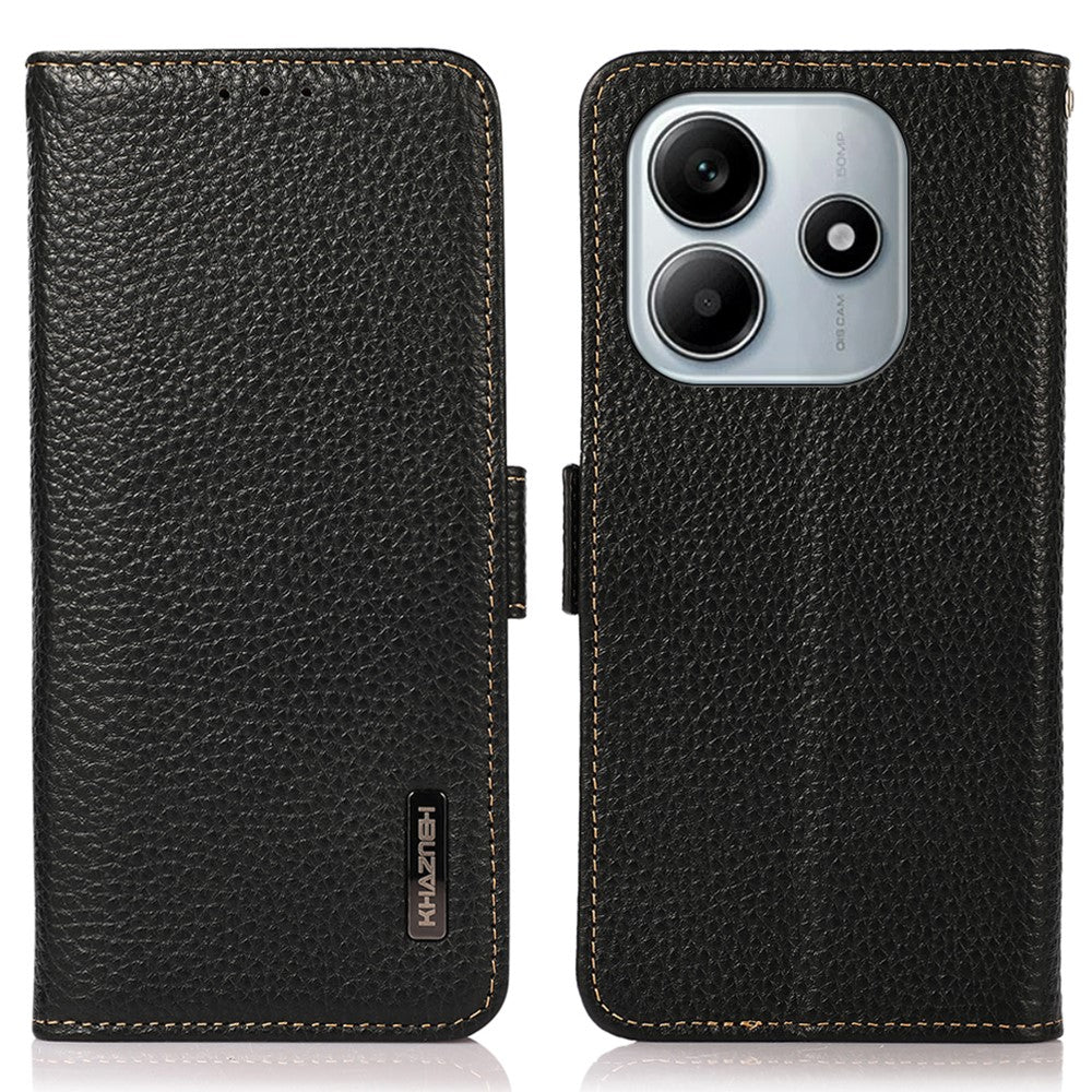 KHAZNEH For Xiaomi Redmi Note 14 4G (163.25mm) Phone Case Genuine Cow Leather Cover RFID Blocking