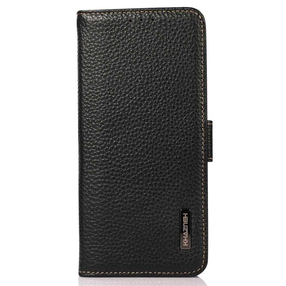KHAZNEH For Xiaomi Redmi Note 14 4G (163.25mm) Phone Case Genuine Cow Leather Cover RFID Blocking