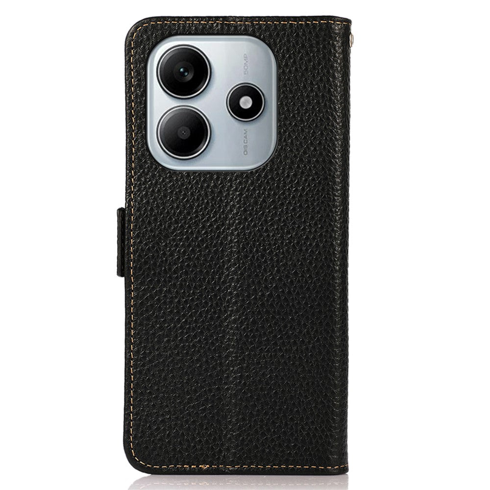 KHAZNEH For Xiaomi Redmi Note 14 4G (163.25mm) Phone Case Genuine Cow Leather Cover RFID Blocking