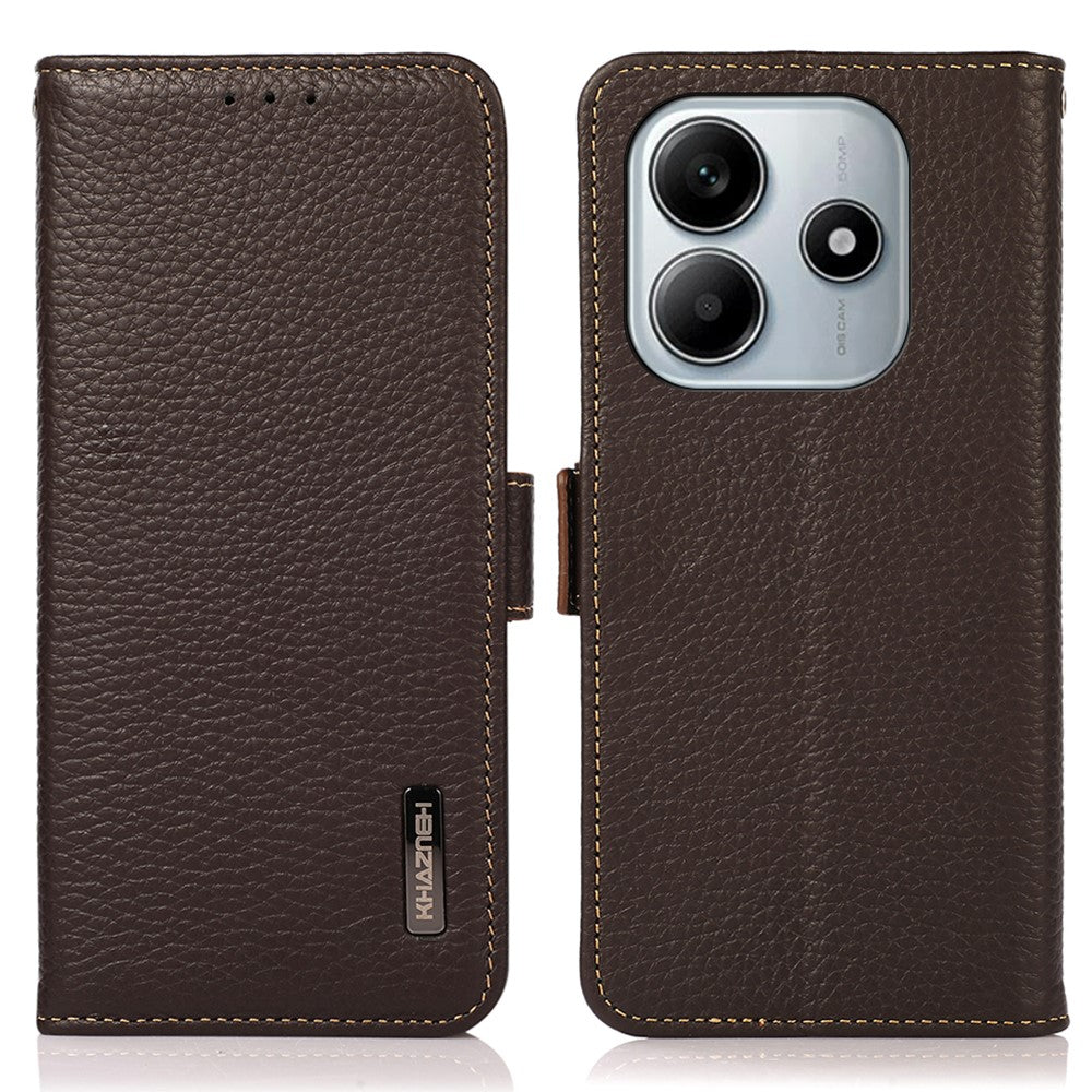 KHAZNEH For Xiaomi Redmi Note 14 4G (163.25mm) Phone Case Genuine Cow Leather Cover RFID Blocking