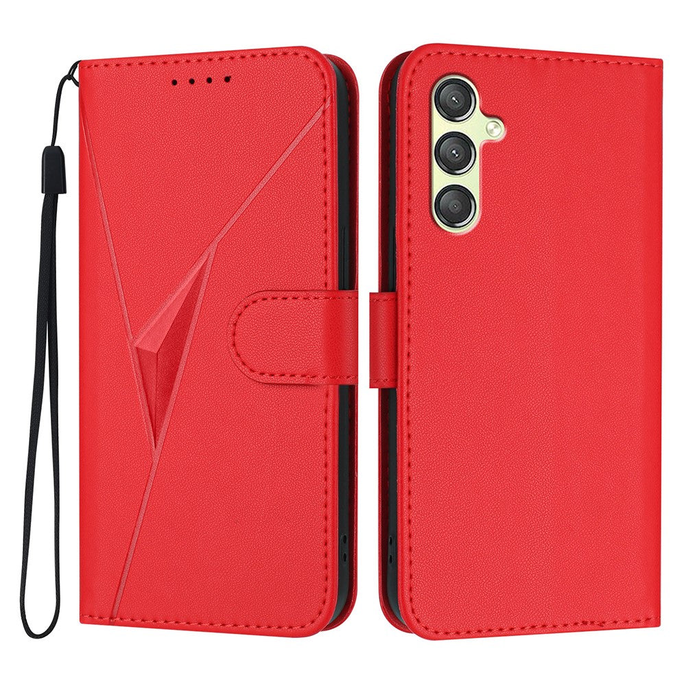 YX0090 For Samsung Galaxy A24 5G Case Triangle Imprint Leather Phone Cover with Lanyard