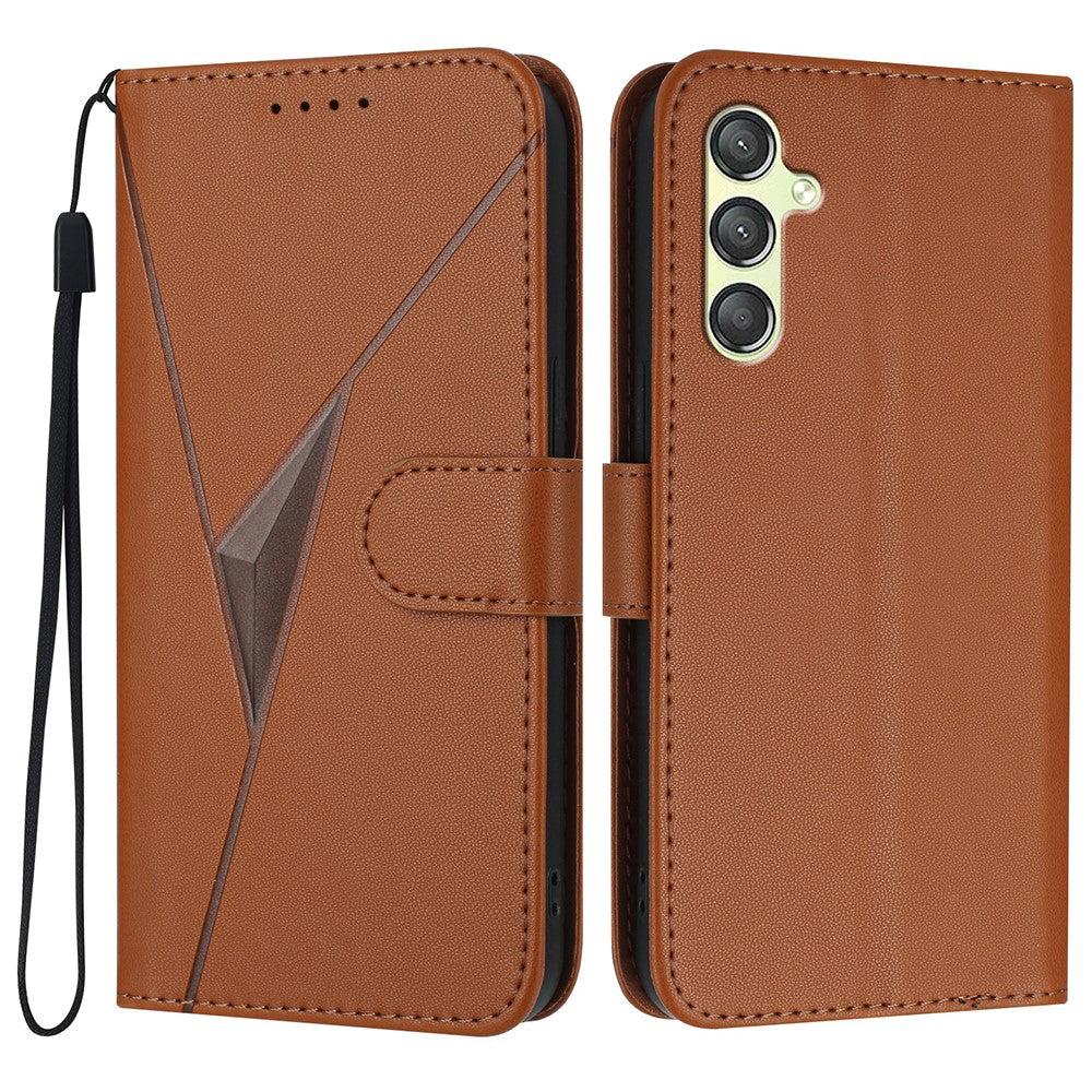 YX0090 For Samsung Galaxy A24 5G Case Triangle Imprint Leather Phone Cover with Lanyard
