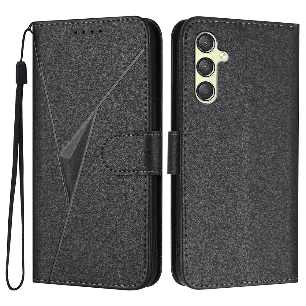 YX0090 For Samsung Galaxy A24 5G Case Triangle Imprint Leather Phone Cover with Lanyard