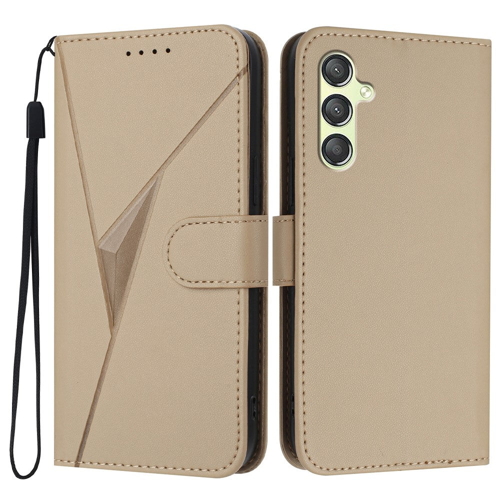 YX0090 For Samsung Galaxy A24 5G Case Triangle Imprint Leather Phone Cover with Lanyard