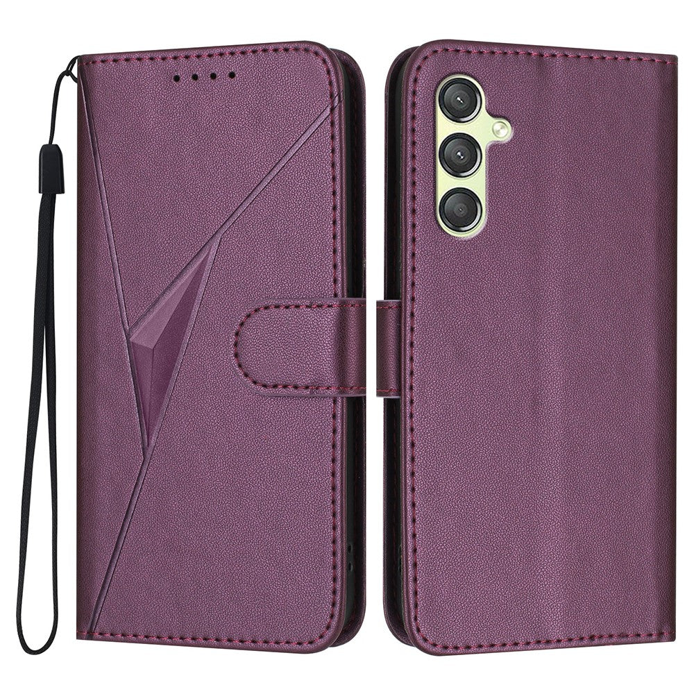 YX0090 For Samsung Galaxy A24 5G Case Triangle Imprint Leather Phone Cover with Lanyard