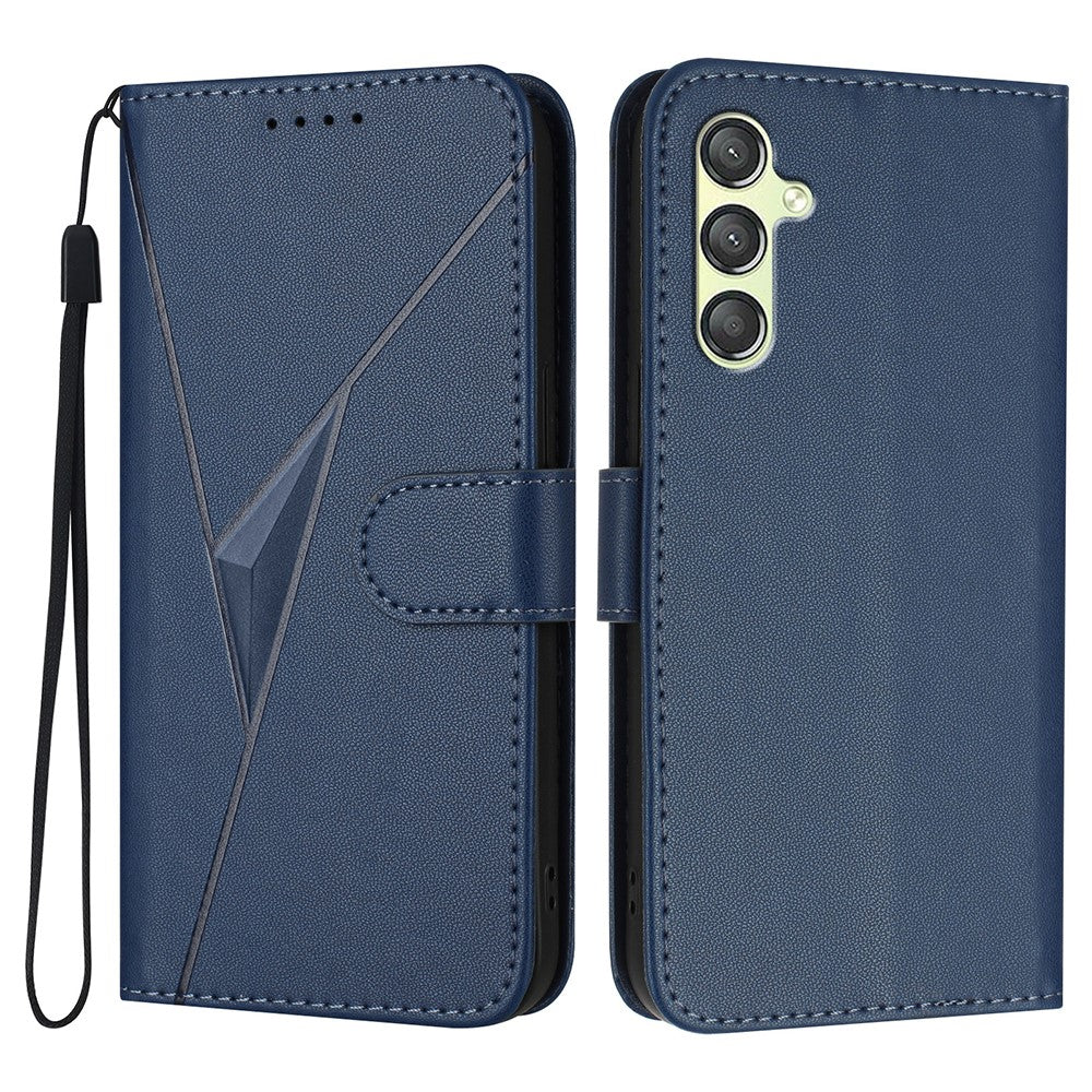 YX0090 For Samsung Galaxy A24 5G Case Triangle Imprint Leather Phone Cover with Lanyard
