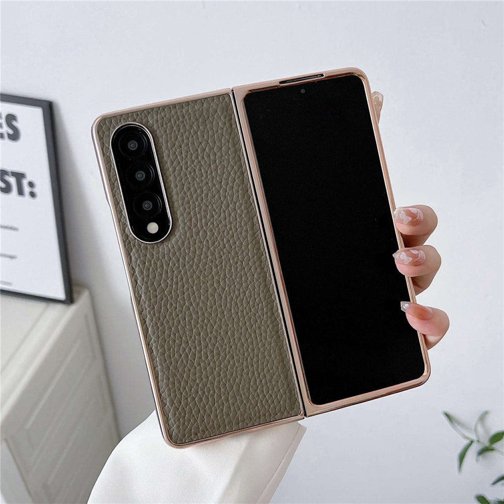 For Samsung Galaxy Z Fold4 5G Star Series Shockproof Phone Case PU Leather Coated Hard PC Nano Electroplating Shell Cover