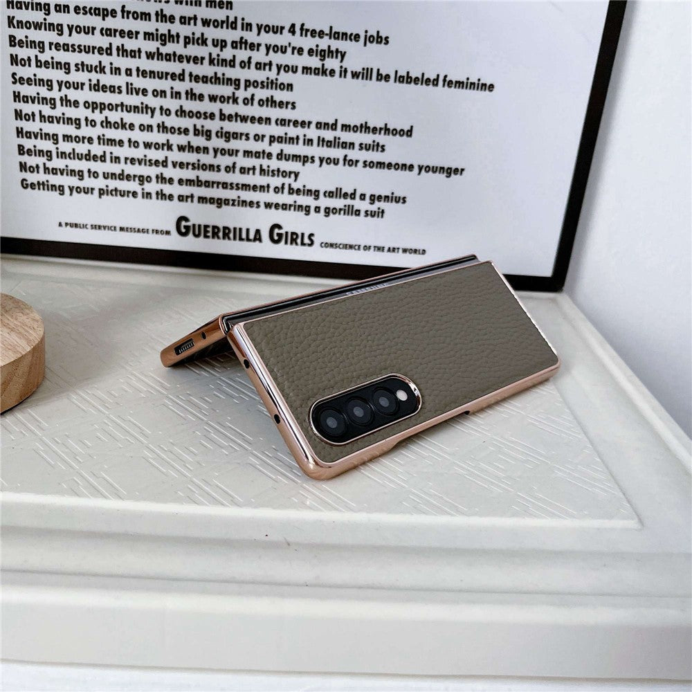 For Samsung Galaxy Z Fold4 5G Star Series Shockproof Phone Case PU Leather Coated Hard PC Nano Electroplating Shell Cover