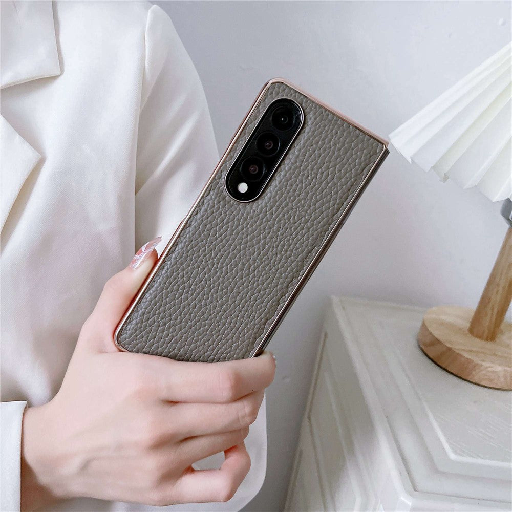 For Samsung Galaxy Z Fold4 5G Star Series Shockproof Phone Case PU Leather Coated Hard PC Nano Electroplating Shell Cover