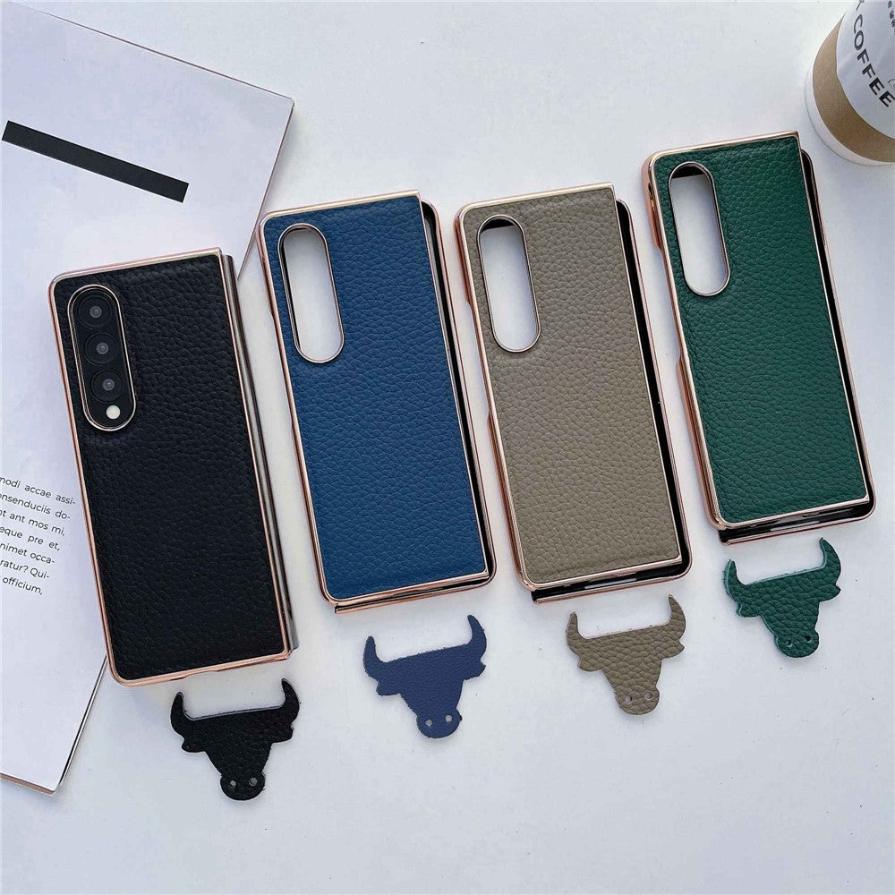 For Samsung Galaxy Z Fold4 5G Star Series Shockproof Phone Case PU Leather Coated Hard PC Nano Electroplating Shell Cover
