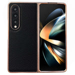 For Samsung Galaxy Z Fold4 5G Star Series Shockproof Phone Case PU Leather Coated Hard PC Nano Electroplating Shell Cover