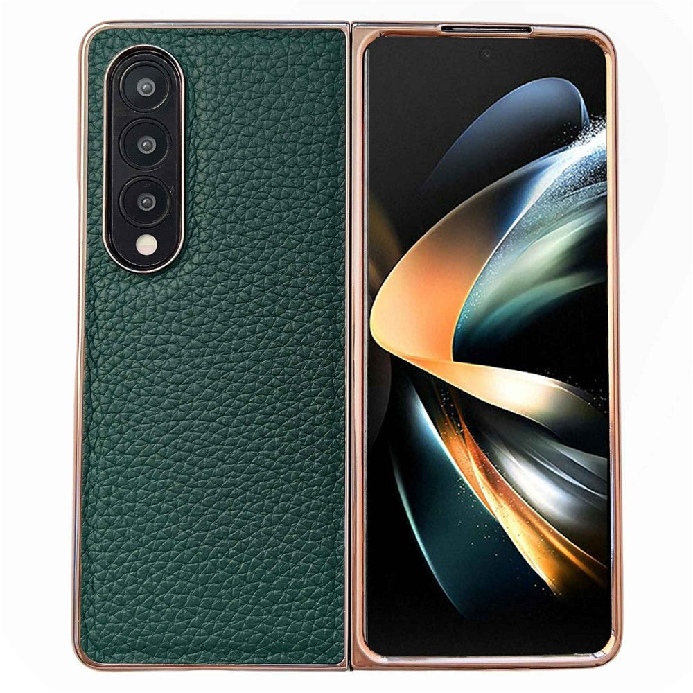 For Samsung Galaxy Z Fold4 5G Star Series Shockproof Phone Case PU Leather Coated Hard PC Nano Electroplating Shell Cover