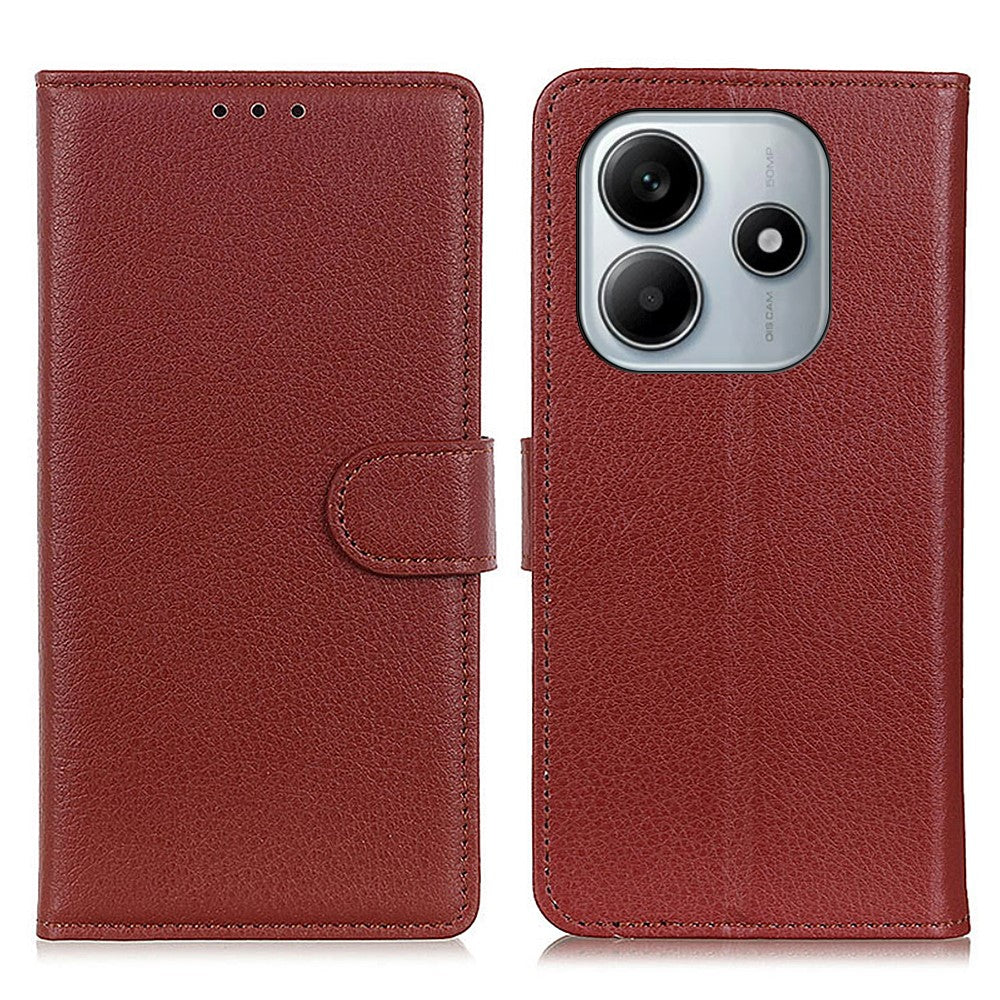 For Xiaomi Redmi Note 14 4G (163.25mm) Wallet Case PU Leather Phone Cover Litchi Texture