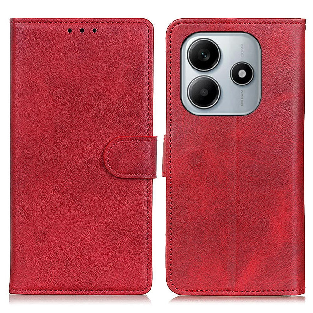 For Xiaomi Redmi Note 14 4G (163.25mm) Stand Wallet Case Cowhide Texture Leather Phone Cover